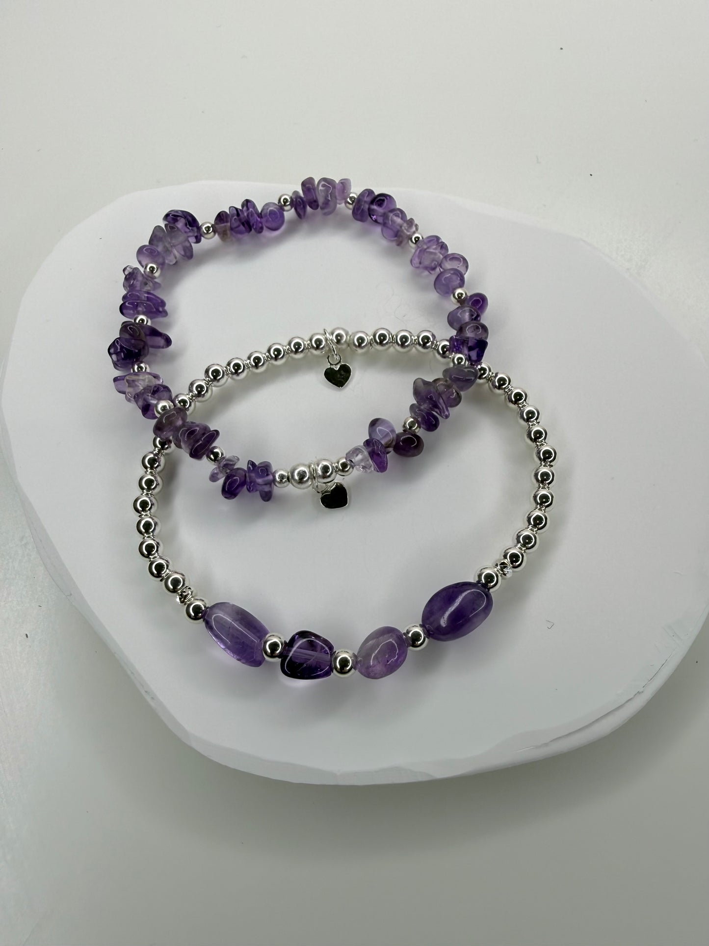 Amethyst stones & sterling sliver beaded bracelet.