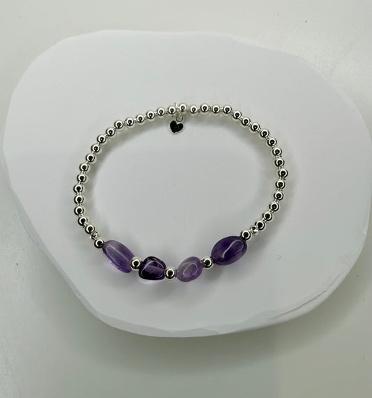 Amethyst stones & sterling sliver beaded bracelet.