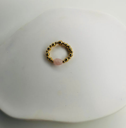 Rose Quartz gold filled bead ring